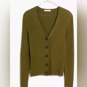 Madewell Shrunken Ribbed Cardigan Sweater in Olive Green, Size XS